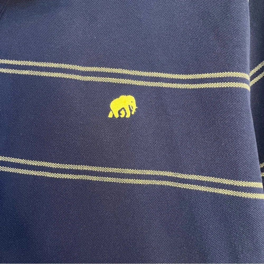 Banana Republic XXL Tall Mens Polo Shirt Navy Yellow Stripe Elephant Logo Cotton